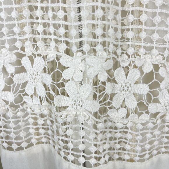 L'atiste Clover Club Crochet Lace Top Womens Small Cream Blouse Long Sleeve Boho - Picture 6 of 13